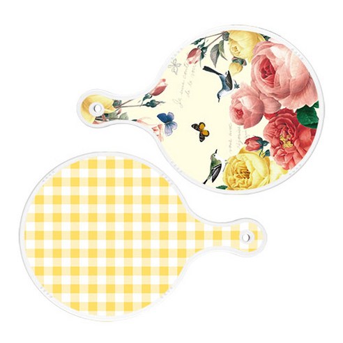 로엠디자인 서빙 원형 보드 도마 PrettyRoses 2p 세트, PrettyRoses, 체크파스텔옐로우, 1세트