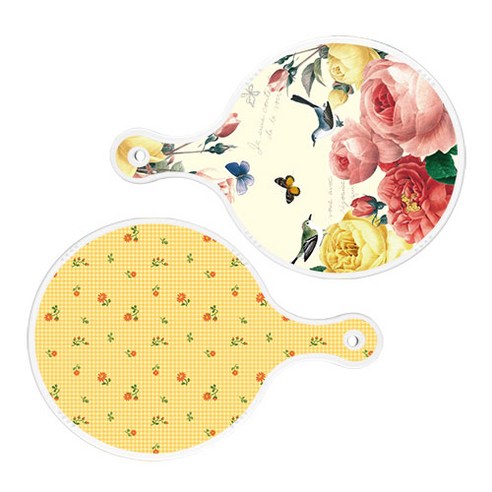 로엠디자인 서빙 원형 보드 도마 PrettyRoses 2p 세트, PrettyRoses, 치자색플라워체크, 1세트