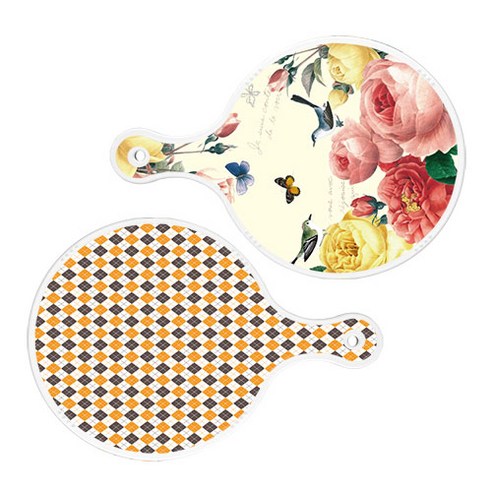 로엠디자인 서빙 원형 보드 도마 PrettyRoses 2p 세트, PrettyRoses, 일글랜드행황색체크, 1세트