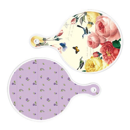 로엠디자인 서빙 원형 보드 도마 PrettyRoses 2p 세트, PrettyRoses, 보라플라워체크, 1세트