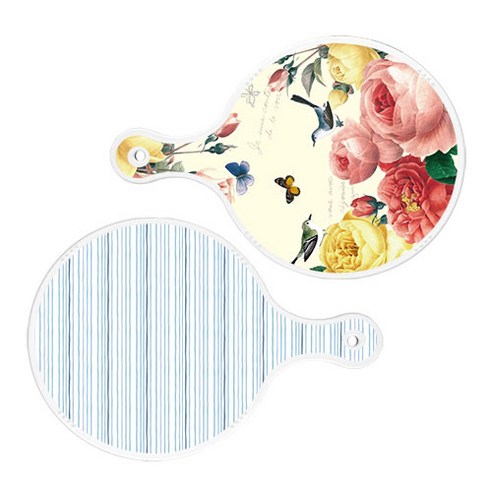 로엠디자인 서빙 원형 보드 도마 PrettyRoses 2p 세트, PrettyRoses, 삼청색라인, 1세트