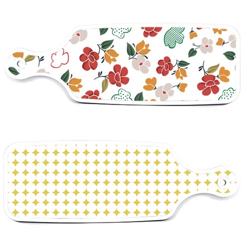로엠디자인 서빙 도마 보드 2p 원형패턴 파스텔옐로우 세트, 원형패턴 파스텔옐로우, floral 목련 패턴, 1세트
