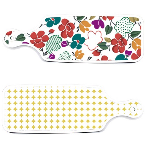 로엠디자인 서빙 도마 보드 2p 원형패턴 파스텔옐로우 세트, 원형패턴 파스텔옐로우, floral 목련 혼합, 1세트