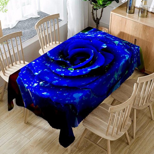 이코디 프린트 아웃 테이블보, 블루로즈, 153 x 300 cm