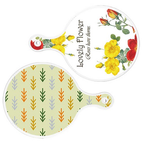 로엠디자인 서빙 도마 2p Lovely Flower 원형 보드 세트, Lovely Flower 원형, 소나무 치자색 원형, 1세트