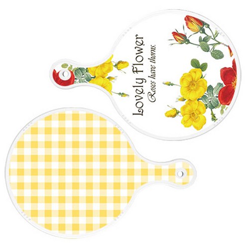 로엠디자인 서빙 도마 2p Lovely Flower 원형 보드 세트, Lovely Flower 원형, 체크 파스텔 옐로우 원형, 1세트