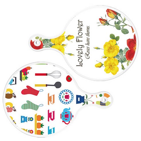 로엠디자인 서빙 도마 2p Lovely Flower 원형 보드 세트, Lovely Flower 원형, 클립 아트 과일 원형, 1세트