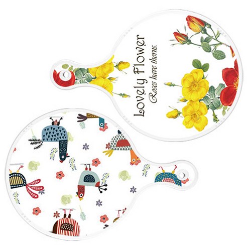 로엠디자인 서빙 도마 2p Lovely Flower 원형 보드 세트, Lovely Flower 원형, 닭 패턴 원형, 1세트