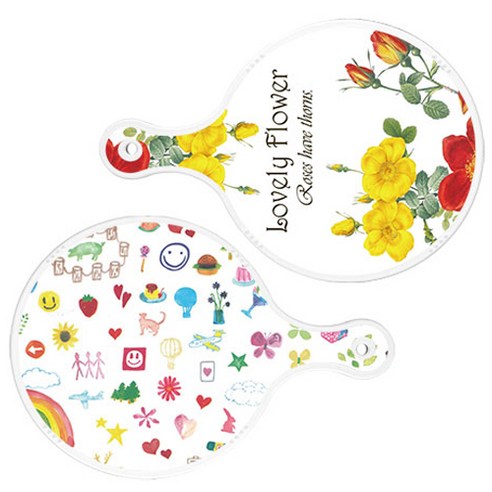 로엠디자인 서빙 도마 2p Lovely Flower 원형 보드 세트, Lovely Flower 원형, 수채화 아트 클립 원형, 1세트