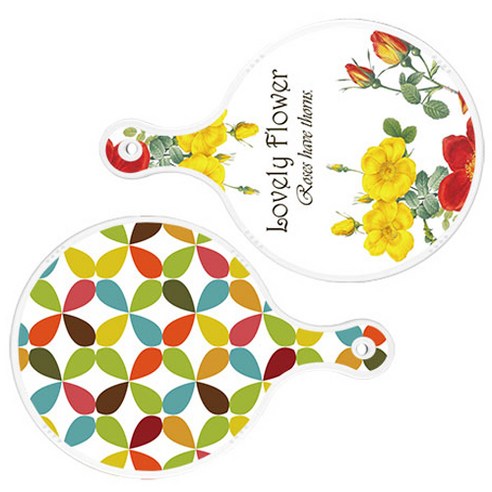 로엠디자인 서빙 도마 2p Lovely Flower 원형 보드 세트, Lovely Flower 원형, 플로랄리 패턴 원형, 1세트