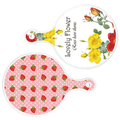 로엠디자인 서빙 도마 2p Lovely Flower 원형 보드 세트, Lovely Flower 원형, 핑크 딸기 원형, 1세트