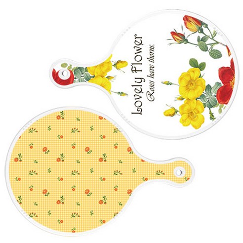 로엠디자인 서빙 도마 2p Lovely Flower 원형 보드 세트, Lovely Flower 원형, 치자색 플라워 체크 원형, 1세트