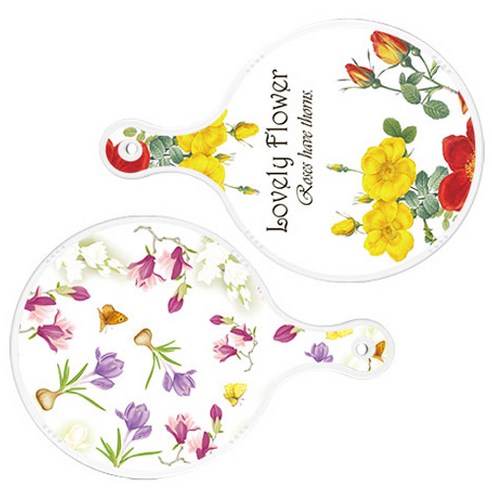 로엠디자인 서빙 도마 2p Lovely Flower 원형 보드 세트, Lovely Flower 원형, 로맨틱 청자색 floral 원형, 1세트