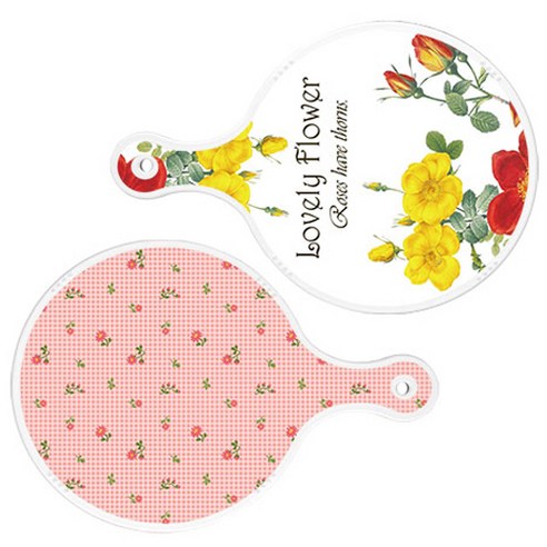 로엠디자인 서빙 도마 2p Lovely Flower 원형 보드 세트, Lovely Flower 원형, 핑크 플라워 체크 원형, 1세트