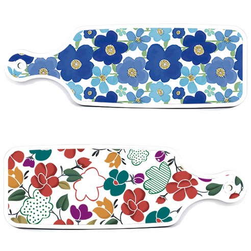 로엠디자인 floral 목련 혼합보드 서빙 도마 2p 세트, floral 목련 혼합보드, 벽청색플라워보드, 1세트