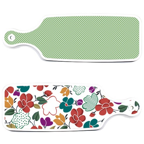 로엠디자인 floral 목련 혼합보드 서빙 도마 2p 세트, floral 목련 혼합보드, 초록색체크보드, 1세트