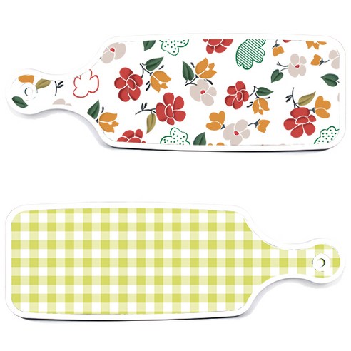 로엠디자인 서빙 도마 보드 2p 체크파스텔 연두 세트, 체크파스텔연두, floral 목련 패턴, 1세트