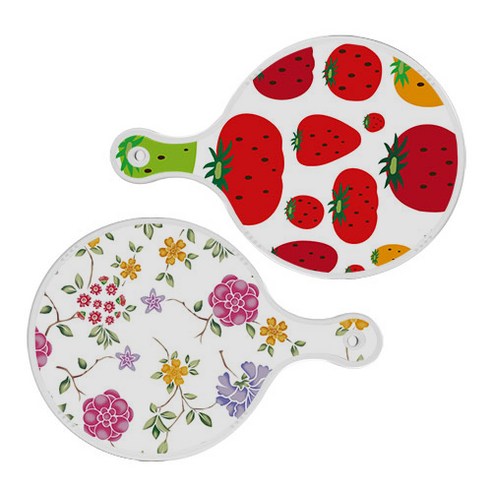 로엠디자인 서빙 원형 도마 보드 2p 딸기형상 세트, 딸기형상, 로맨틱레드floral화이트, 1세트