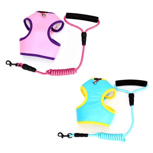 펫나인 반려동물 컬러풀 인조가죽 매쉬 가슴스트랩 M 2p SET, 핑크, 블루, 1세트