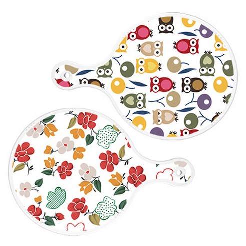 로엠디자인 서빙 원형 도마 보드 2p 부엉이 세트, 부엉이, floral 목련 패턴, 1세트