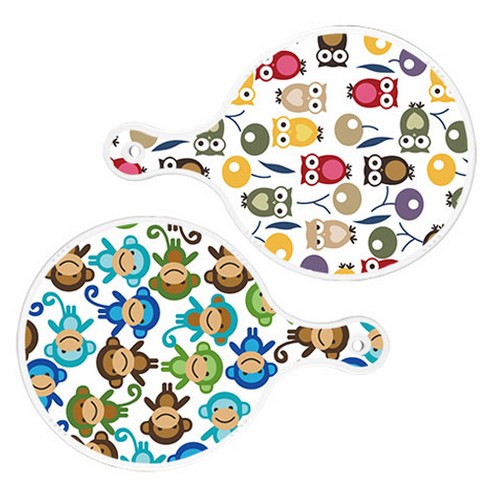 로엠디자인 서빙 원형 도마 보드 2p 부엉이 세트, 부엉이, 원숭이, 1세트