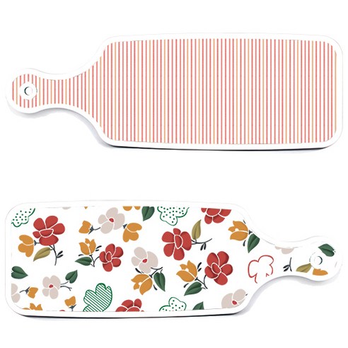 로엠디자인 서빙 도마 보드 2p floral 목련 패턴보드 세트, floral 목련 패턴보드, 주홍라인보드, 1세트