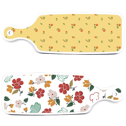 로엠디자인 서빙 도마 보드 2p floral 목련 패턴보드 세트, floral 목련 패턴보드, 치자색플라워체크보드, 1세트