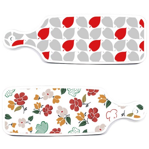 로엠디자인 서빙 도마 보드 2p floral 목련 패턴보드 세트, floral 목련 패턴보드, 레드그린낙옆보드, 1세트