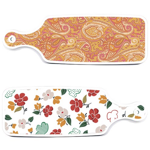 로엠디자인 서빙 도마 보드 2p floral 목련 패턴보드 세트, floral 목련 패턴보드, 적황색라인아트보드, 1세트