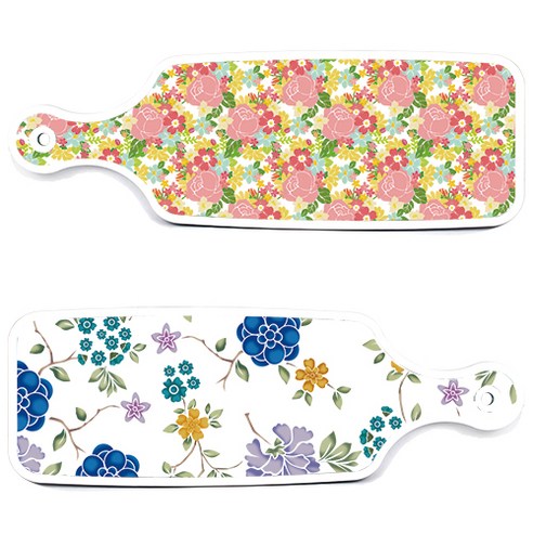 로엠디자인 서빙 도마 보드 2p 로맨틱 블루 floral 화이트 세트, 로맨틱 블루 floral 화이트, 분홍 장미 넝쿨, 1세트