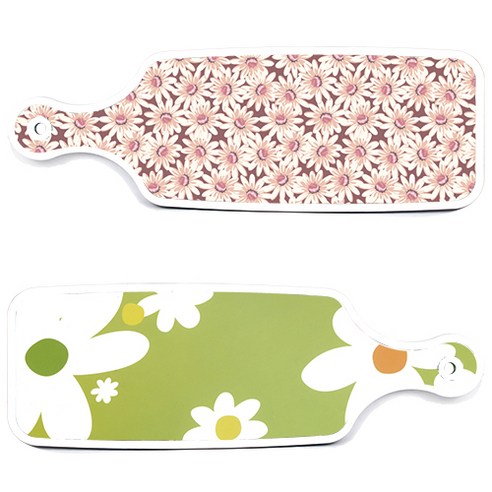 로엠디자인 서빙 도마 보드 2p floral design하얀개나리보드 세트, floral design하얀개나리보드, 자색플라워패턴보드, 1세트