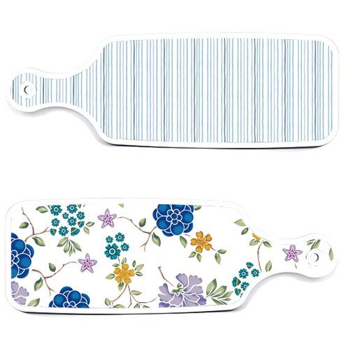 로엠디자인 서빙 도마 보드 2p 로맨틱 블루 floral 화이트 세트, 로맨틱 블루 floral 화이트, 삼청색 라인, 1세트