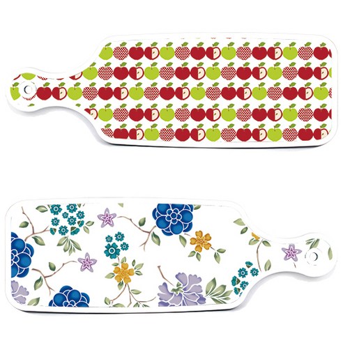 로엠디자인 서빙 도마 보드 2p 로맨틱 블루 floral 화이트 세트, 로맨틱 블루 floral 화이트, 애플 화이트, 1세트