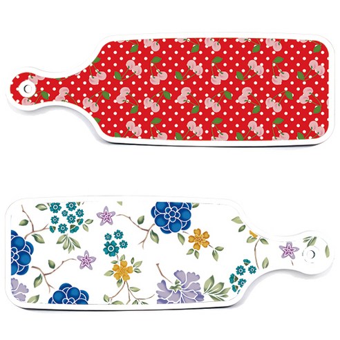 로엠디자인 서빙 도마 보드 2p 로맨틱 블루 floral 화이트 세트, 로맨틱 블루 floral 화이트, 레드 체리, 1세트