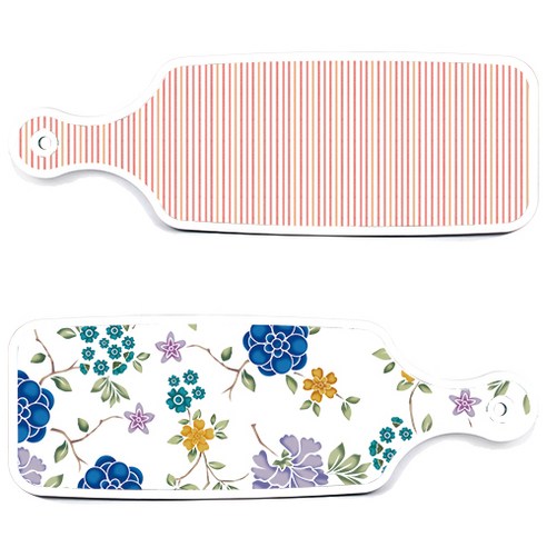 로엠디자인 서빙 도마 보드 2p 로맨틱 블루 floral 화이트 세트, 로맨틱 블루 floral 화이트, 주홍 라인, 1세트