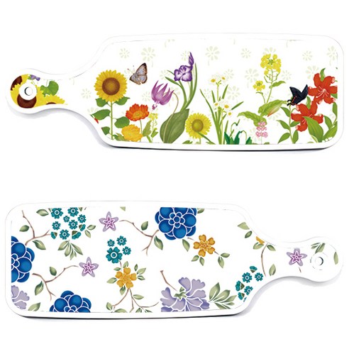 로엠디자인 서빙 도마 보드 2p 로맨틱 블루 floral 화이트 세트, 로맨틱 블루 floral 화이트, 화단, 1세트