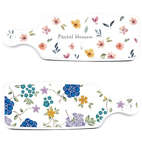 로엠디자인 서빙 도마 보드 2p 로맨틱 블루 floral 화이트 세트, 로맨틱 블루 floral 화이트, 파스텔 플라워 패턴, 1세트