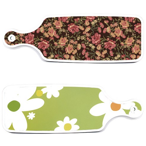 로엠디자인 서빙 도마 보드 2p floral design하얀개나리보드 세트, floral design하얀개나리보드, 블랙가든아트보드, 1세트