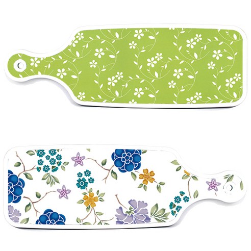 로엠디자인 서빙 도마 보드 2p 로맨틱 블루 floral 화이트 세트, 로맨틱 블루 floral 화이트, 라인 플라워 그린, 1세트