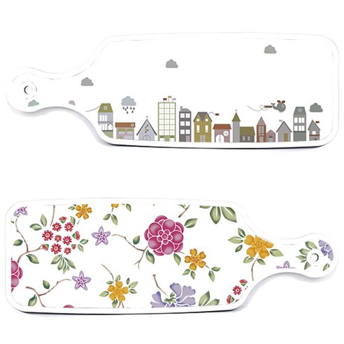 로엠디자인 서빙 도마 보드 2p 로맨틱레드 floral 화이트 세트, 로맨틱레드floral화이트, 도시클립아트, 1세트