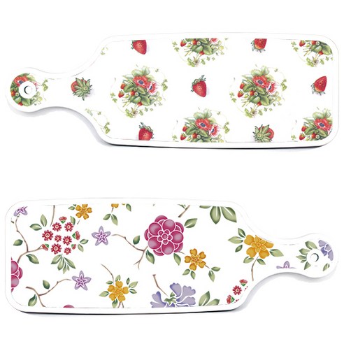 로엠디자인 서빙 도마 보드 2p 로맨틱레드 floral 화이트 세트, 로맨틱레드floral화이트, 딸기아트웍, 1세트