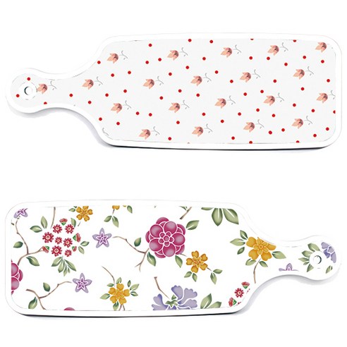 로엠디자인 서빙 도마 보드 2p 로맨틱레드 floral 화이트 세트, 로맨틱레드floral화이트, 홍황색플라워, 1세트