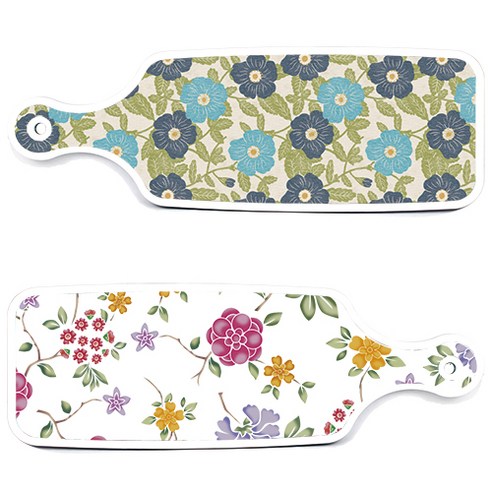 로엠디자인 서빙 도마 보드 2p 로맨틱레드 floral 화이트 세트, 로맨틱레드floral화이트, 플라워자황색, 1세트