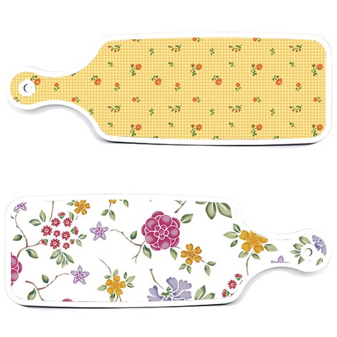 로엠디자인 서빙 도마 보드 2p 로맨틱레드 floral 화이트 세트, 로맨틱레드floral화이트, 치자색플라워체크, 1세트