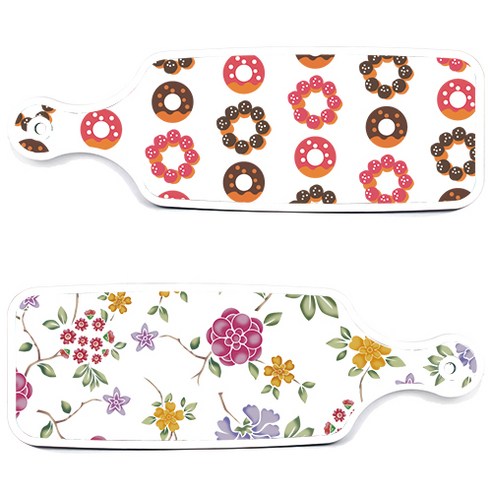 로엠디자인 서빙 도마 보드 2p 로맨틱레드 floral 화이트 세트, 로맨틱레드floral화이트, 초코도넛, 1세트