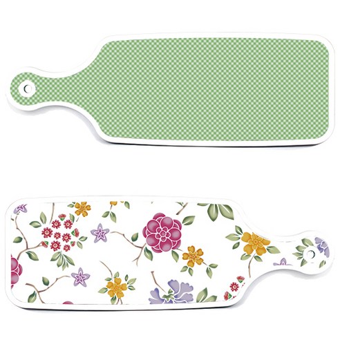 로엠디자인 서빙 도마 보드 2p 로맨틱레드 floral 화이트 세트, 로맨틱레드floral화이트, 초록색체크, 1세트