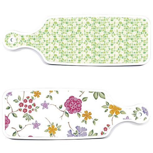 로엠디자인 서빙 도마 보드 2p 로맨틱레드 floral 화이트 세트, 로맨틱레드floral화이트, 그린타일, 1세트