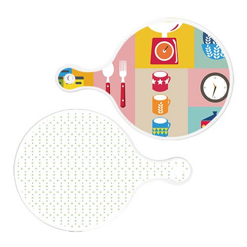 로엠디자인 서빙 원형 도마 보드 2p 주방패턴 세트, 주방패턴, 심플패턴, 1세트