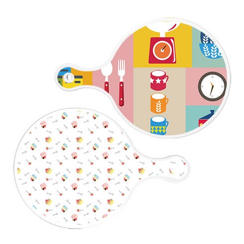로엠디자인 서빙 원형 도마 보드 2p 주방패턴 세트, 주방패턴, 케익, 1세트