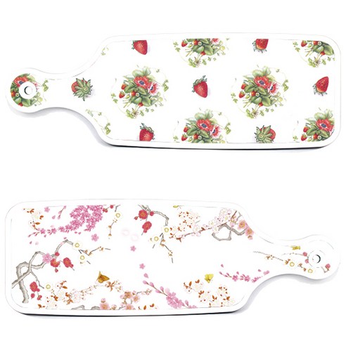 로엠디자인 서빙 도마 보드 2p 로맨틱연지색floral 세트, 로맨틱연지색floral, 딸기아트웍, 1세트